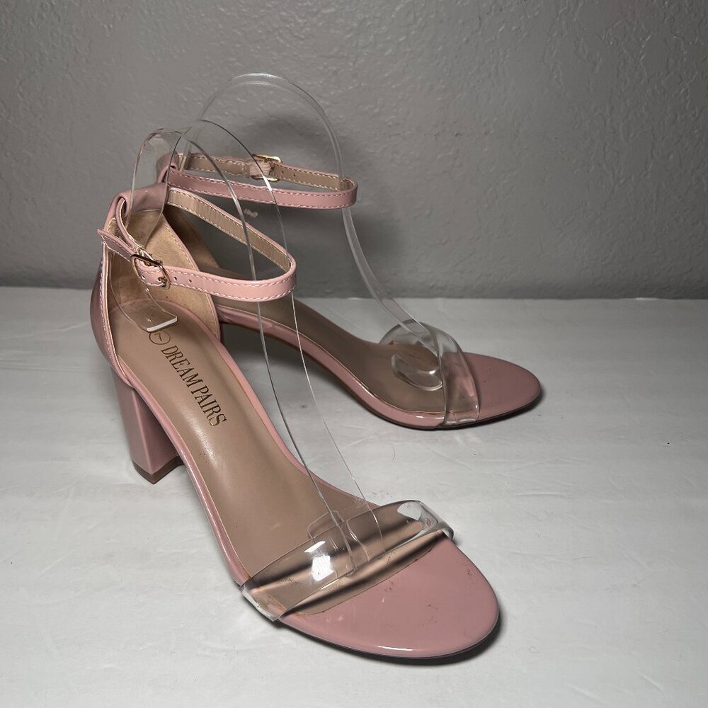 Dream Paris Chunk Clear Strap Open Toe Ankle Strap Sandals Heel Pink